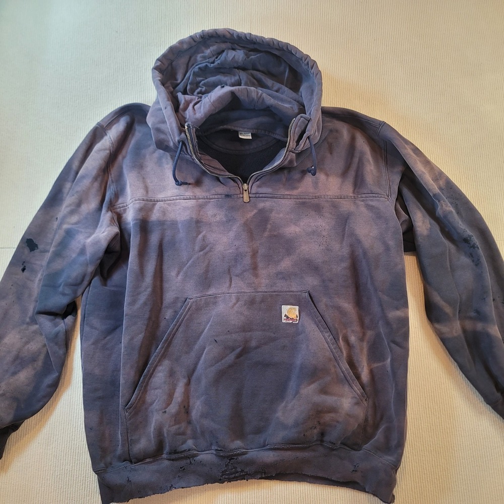 carhartt quarter zip hoodie XL Y2K distressed Navy comfortable holes stains work